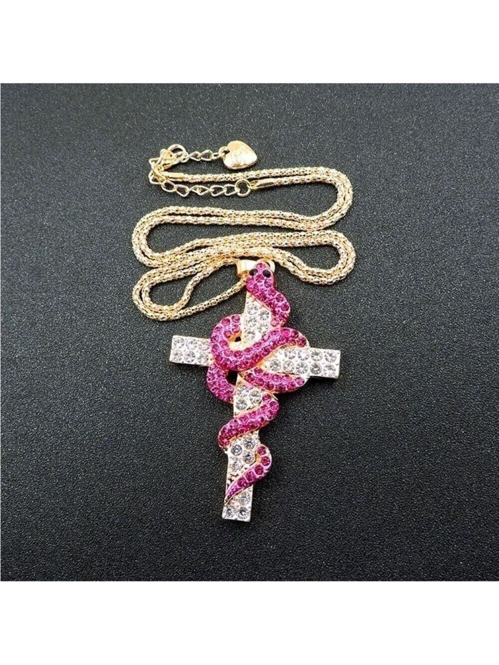 Betsey Johnson Pink Crystal Snake Cross Alloy